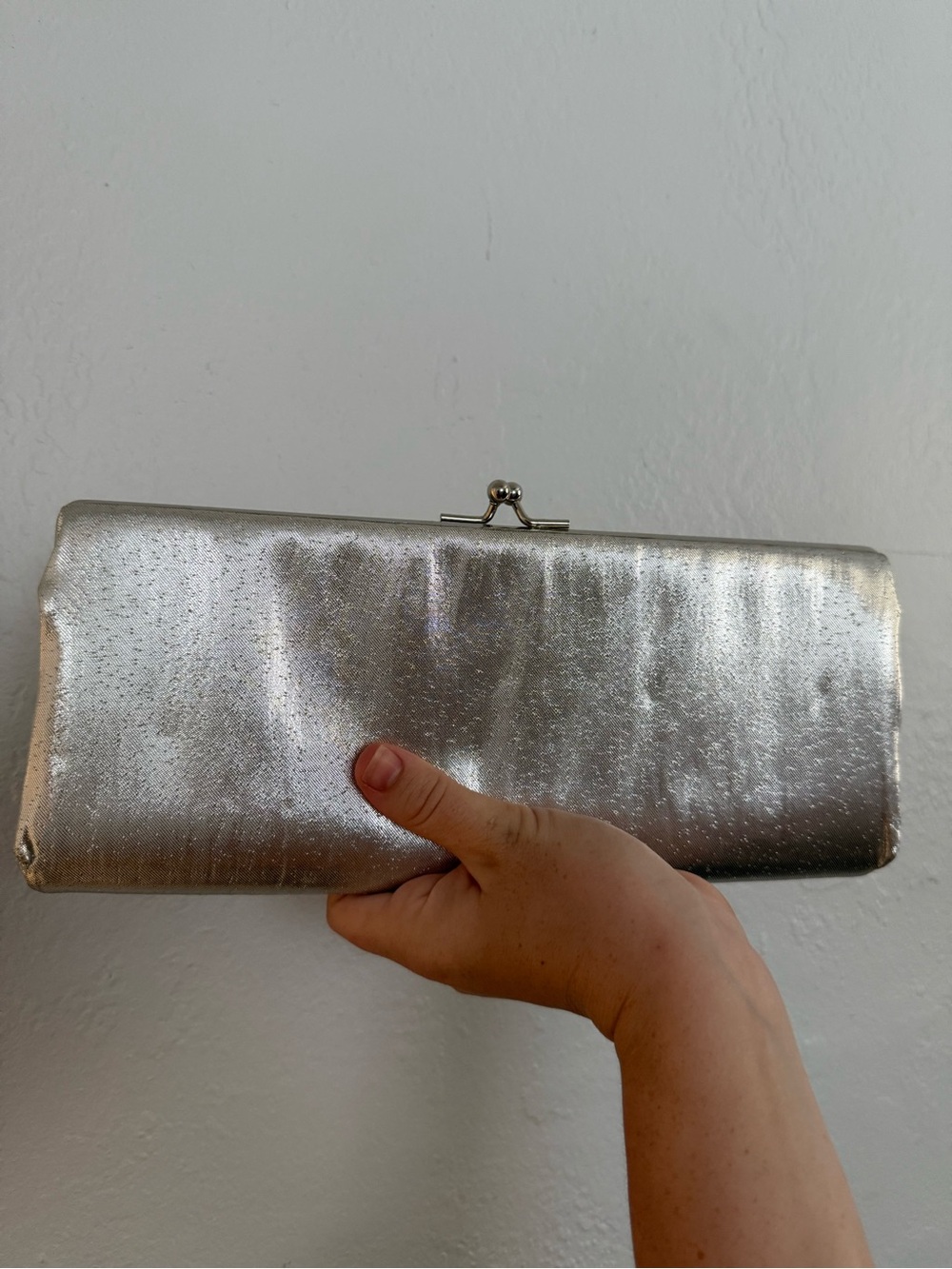 Silver Metallic Clasp Clutch